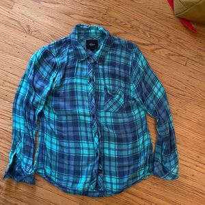Rails Blue and Green Super-Soft Flannel, womens’ medium